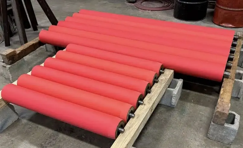 Polyurethane rollers on a pallet